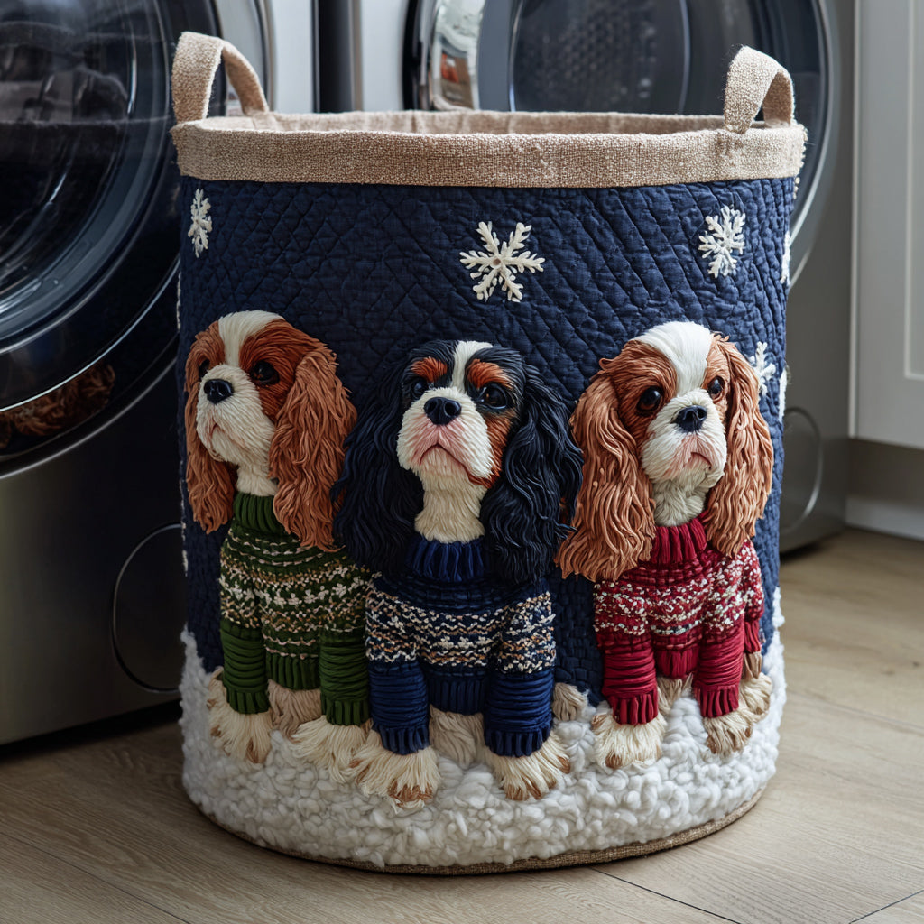 Cavalier King Charles w sweterku | Pikowany kosz do przechowywania