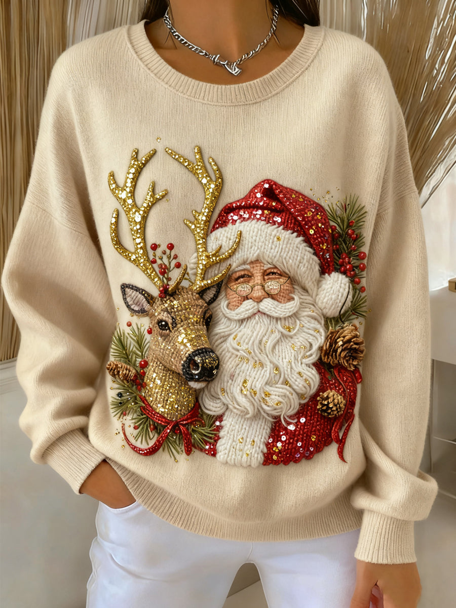 Mikołajka™ | Sweter vintage z okrągłym dekoltem i Mikołajem