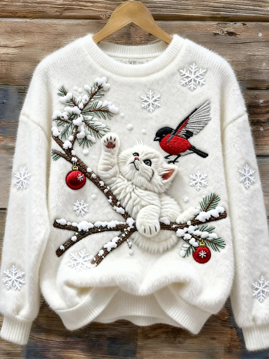 Zenobia™ | Świąteczny sweter z uroczym kotem