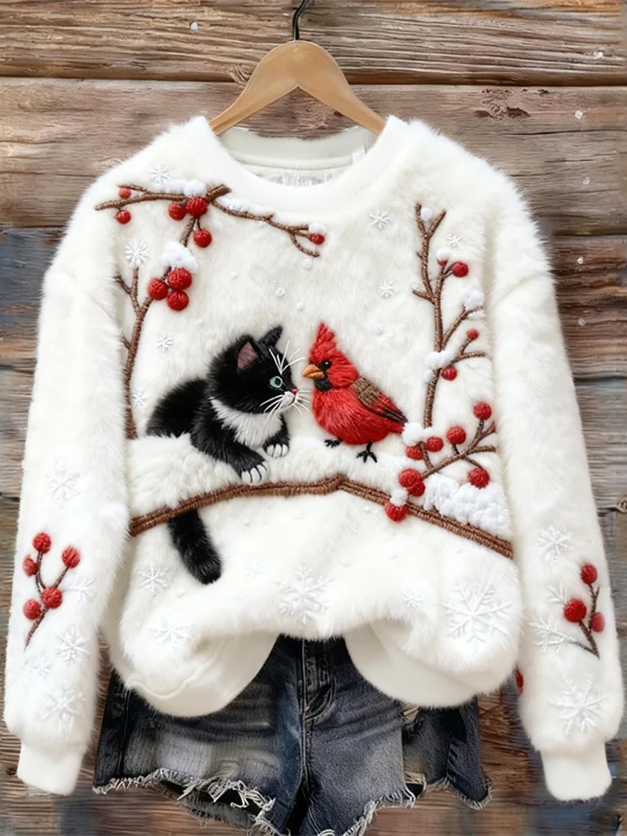 Oliwia™ | Świąteczny sweter polarowy z kotem
