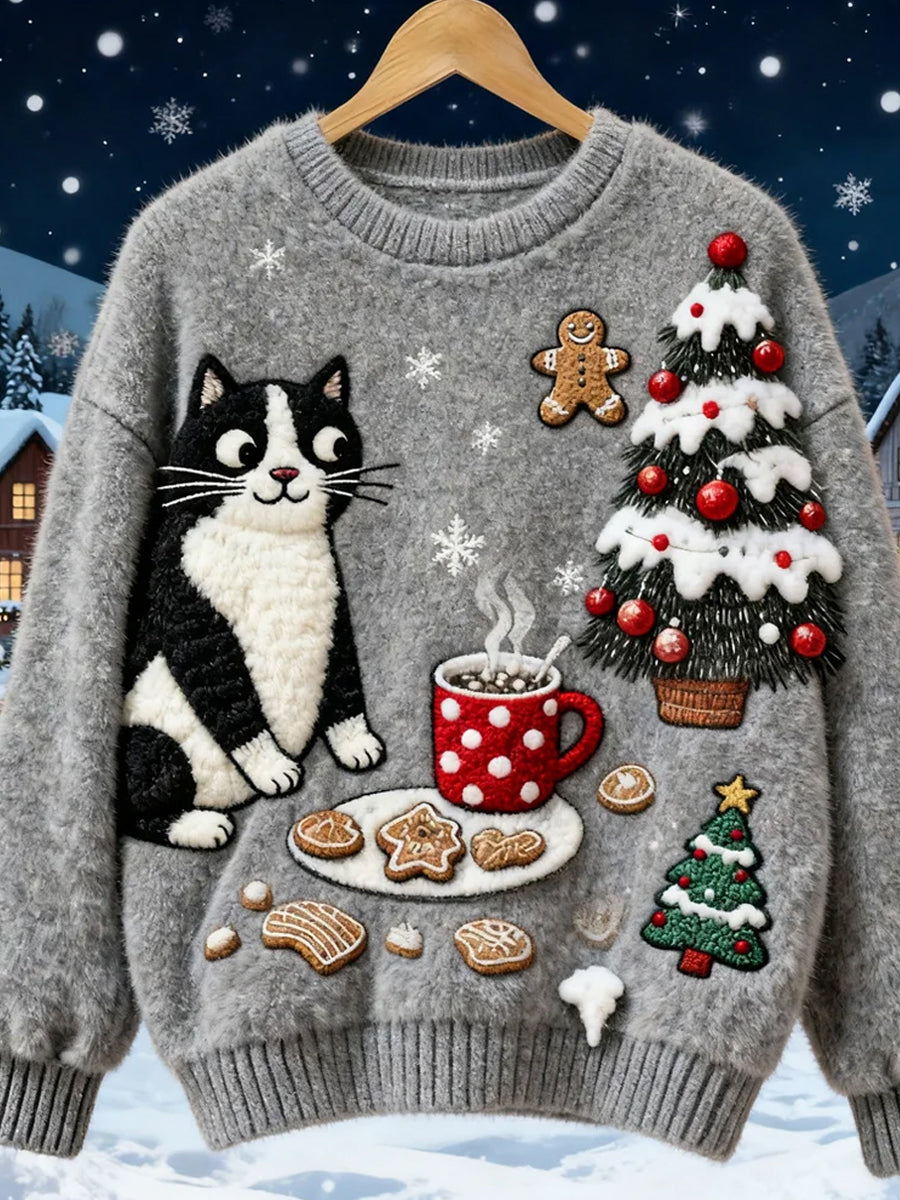 Róża™ | Świąteczny sweter retro z nadrukiem zwierząt z polaru