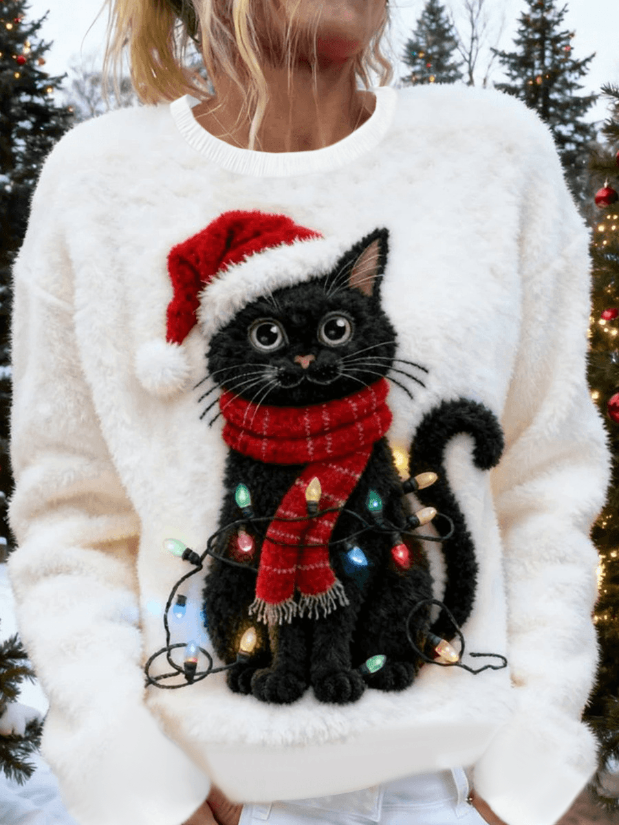 Irena™ | Wygodny flanelowy sweter ze świątecznym kotem