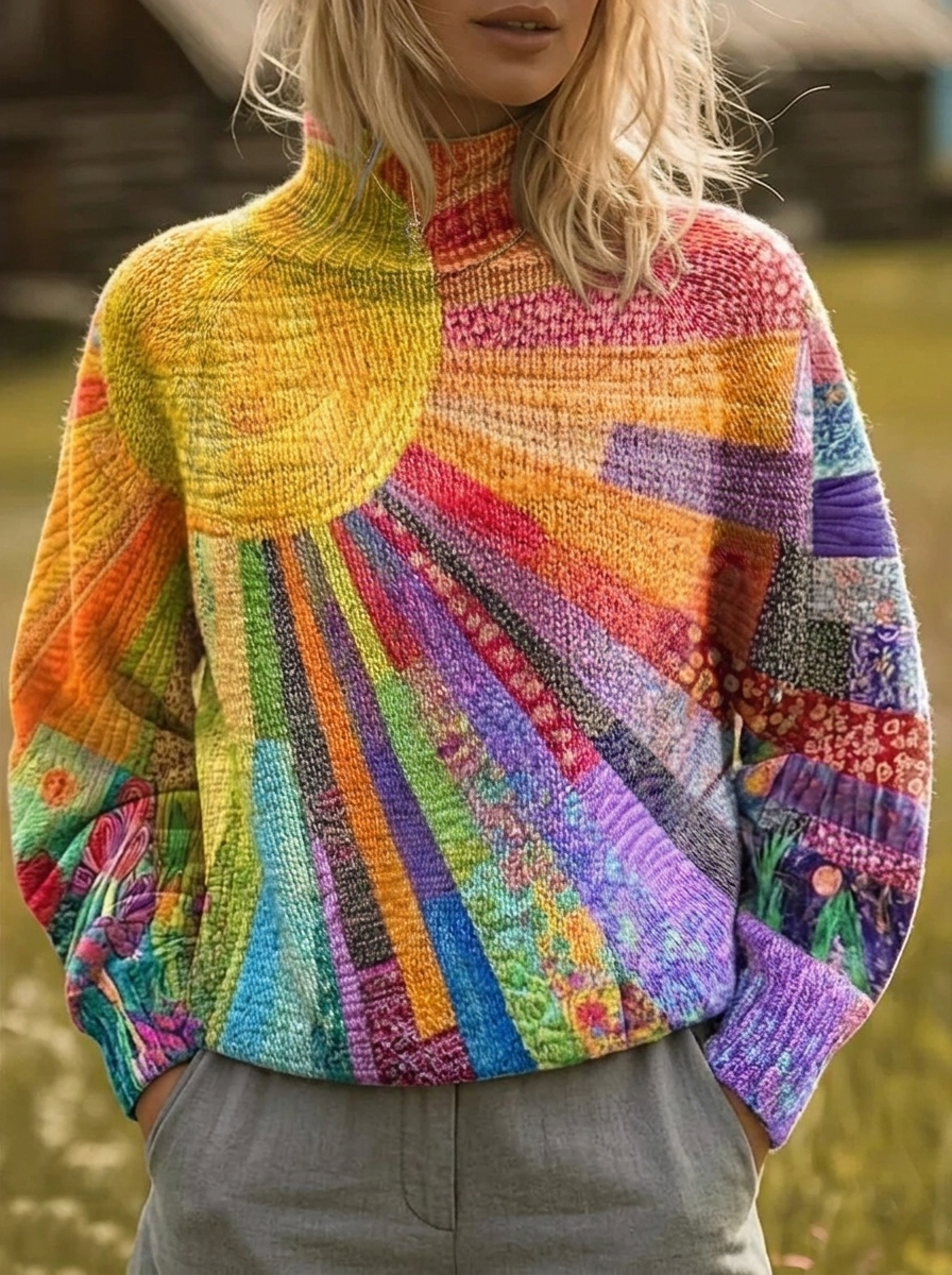 Flora™ | Sweter z wysokim kołnierzem i promienistym wzorem